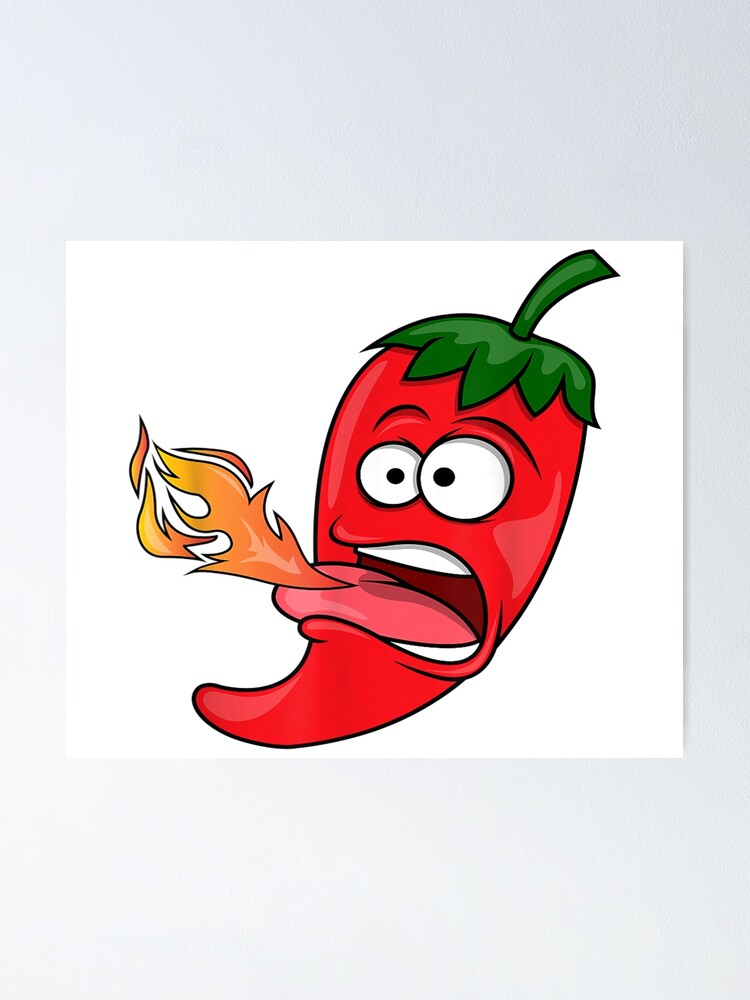 Chili Pepper Breathing Fire Red Hot Funny Cartoon