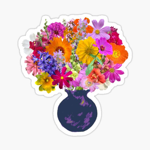 First day of spring bouquet sticker with blue vase by Tea with Xanthe Sticker