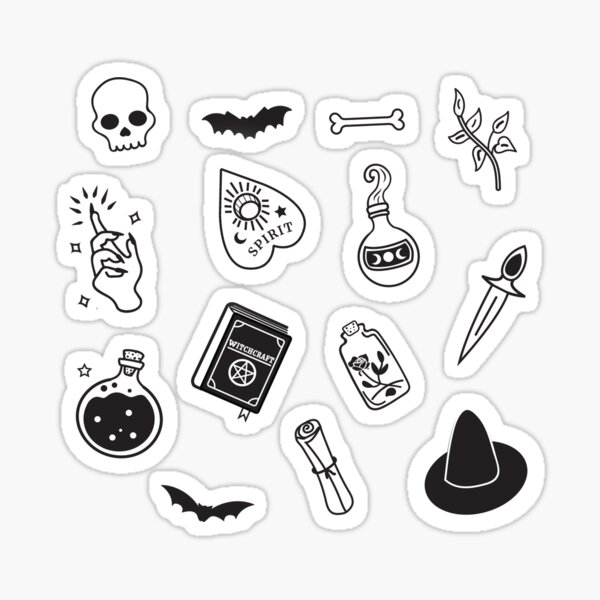 witchy stickers - black & white - Emilee's Ko-fi Shop