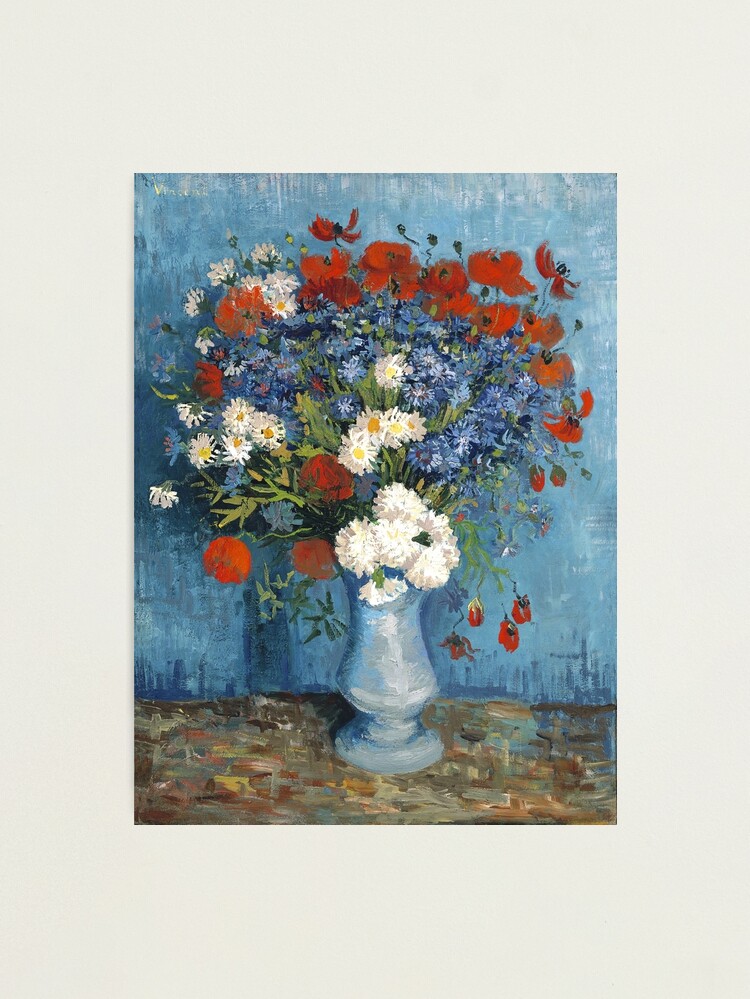 Aperçu 1 sur 3. Impression photo avec l'œuvre Vase Vincent Van Gogh avec bleuets et coquelicots créée et vendue par AtodaS.