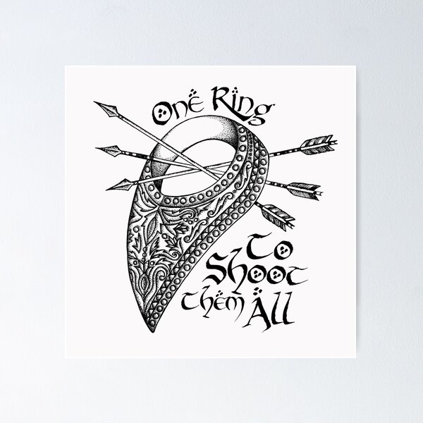 Item preview, One Ring To Shoot Them All Thumbring Traditional Archery Drawing designed and sold by RedFinchDesigns.