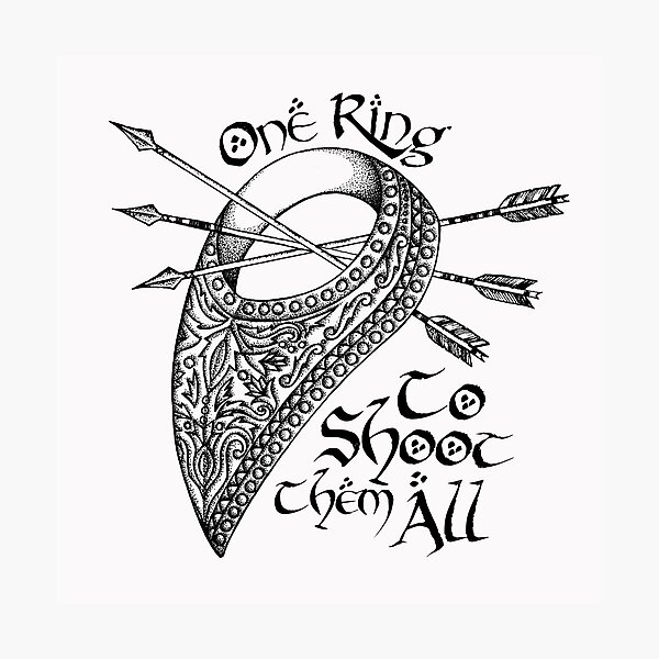 Item preview, One Ring To Shoot Them All Thumbring Traditional Archery Drawing designed and sold by RedFinchDesigns.