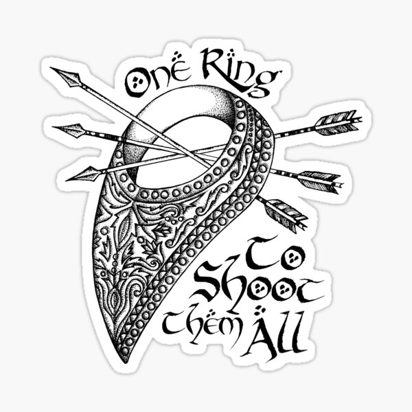 Item preview, One Ring To Shoot Them All Thumbring Traditional Archery Drawing designed and sold by RedFinchDesigns.