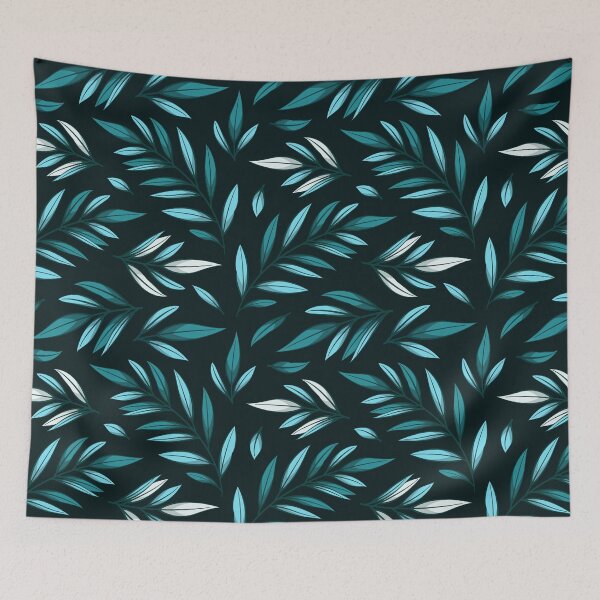 Item preview, Seamless pattern with blue leaf twigs on black background. designed and sold by Xaphana.
