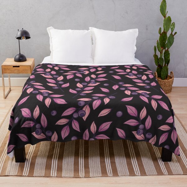 Item preview, Seamless pattern with blueberry twigs and purple leaves on black background. designed and sold by Xaphana.
