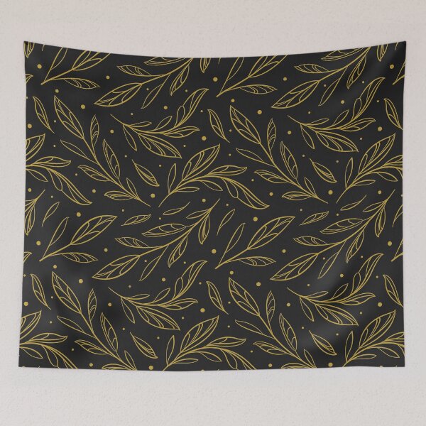 Item preview, Abstract falling golden twigs with leaves on black background. designed and sold by Xaphana.
