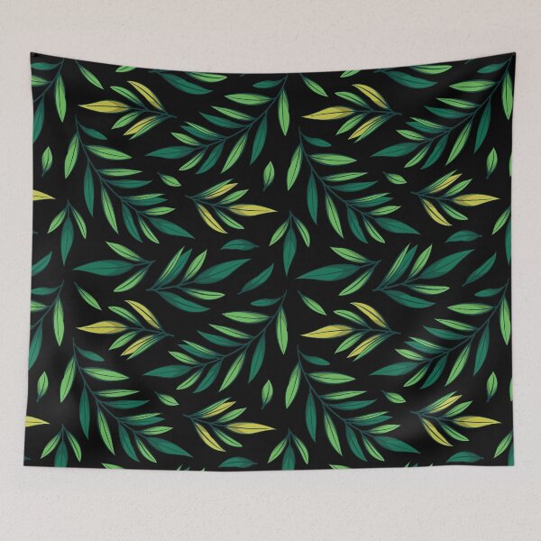 Item preview, Seamless pattern with green branches and leaves on black background. designed and sold by Xaphana.