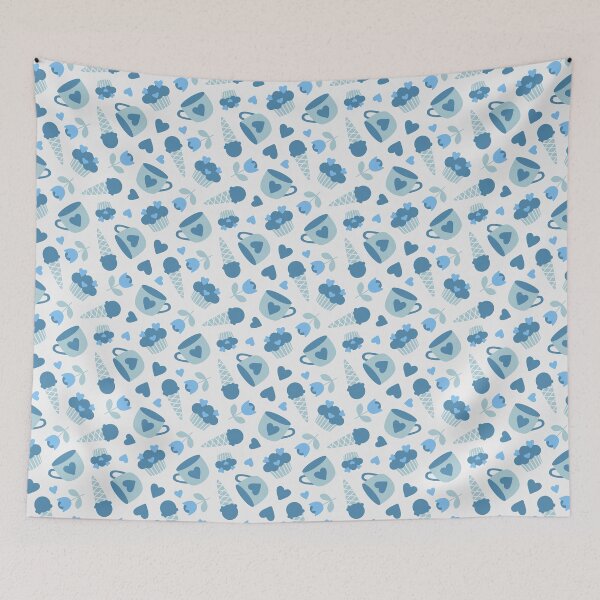 Item preview, Seamless pattern with cute blue cupcakes, ice cream corns and tea cups. designed and sold by Xaphana.