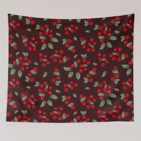 Item preview, Seamless pattern with lingonberry on dark red background. designed and sold by Xaphana.