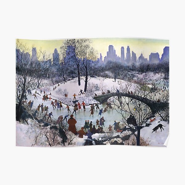 Vintage Central Park Skating Painting Poster