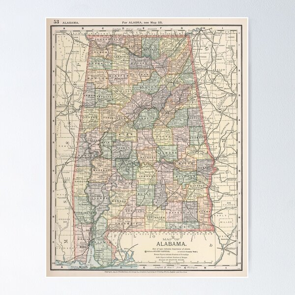 Item preview, Vintage Map of Alabama (1891) designed and sold by BravuraMedia.