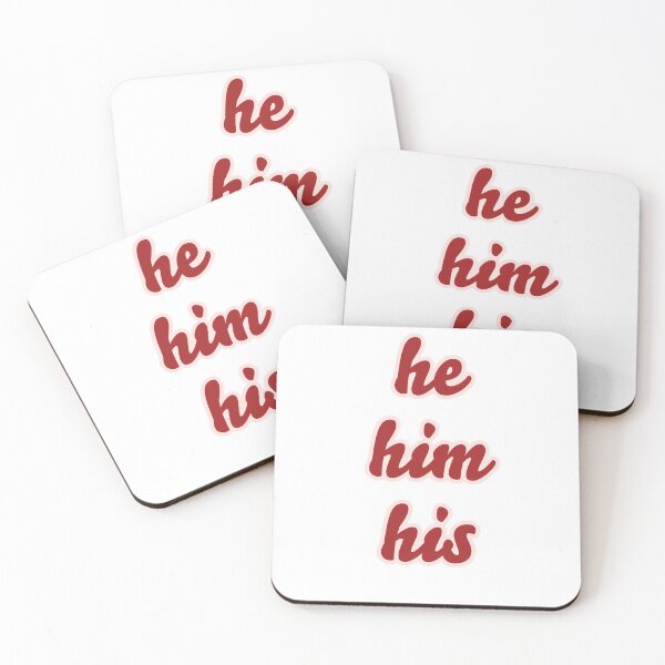Item preview, he him his pronouns pink and red designed and sold by Laur Kaye.