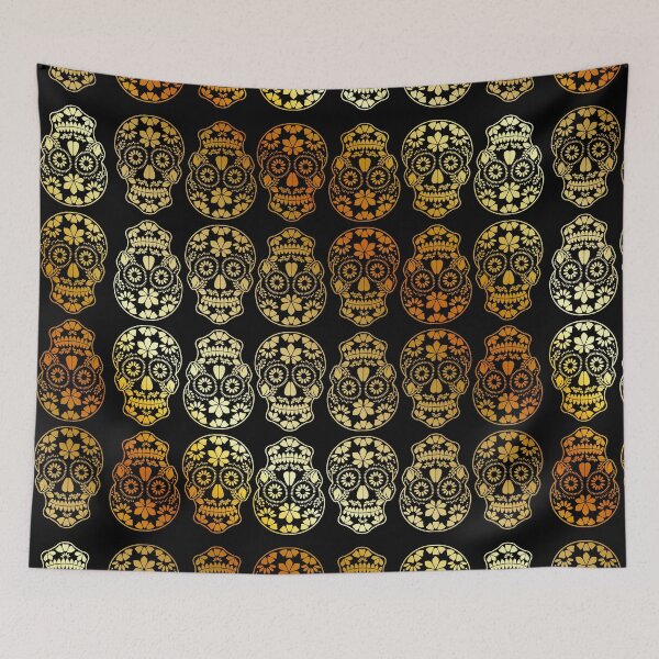 Item preview, Golden calavera floral skulls- Mexican sugar skulls	 designed and sold by Shawlin Islam.