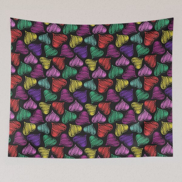 Item preview, Seamless pattern with colorful doodle hearts on black background. designed and sold by Xaphana.