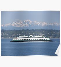 Washington State Ferry Klahowya and the Olympic Mountains Poster