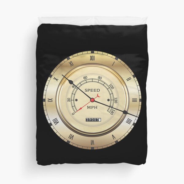 Speedometer. Vintage, Clock, Dial, Roman Numerals. Vehicle. Duvet Cover