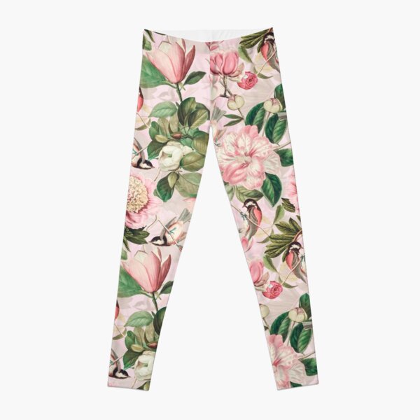 UtART - Vintage Peonies Spring Flower Pattern Pink Sepia Leggings