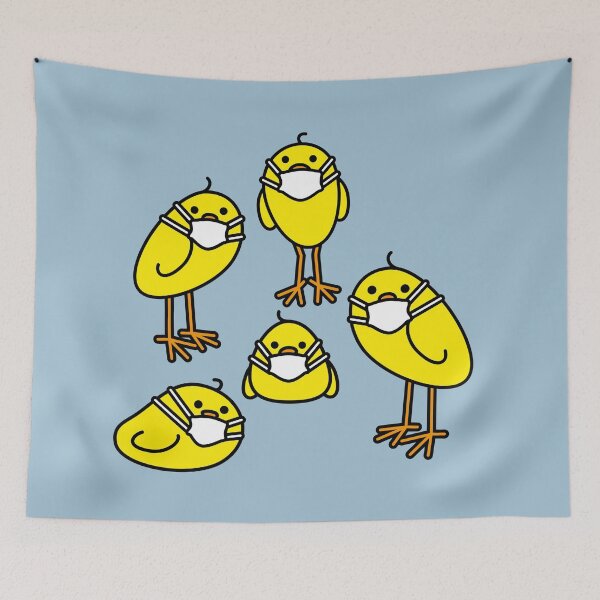 Item preview, Five Staring Yellow Chicks with Medical Masks designed and sold by CleverPencil.