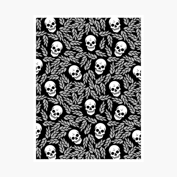 Skull Floral • Black And White • Pattern Photographic Print