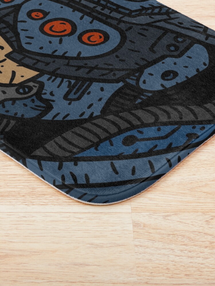 Alternate view of zorro, masked vigilante from the future, dark sci fi cyberpunk art. Bath Mat