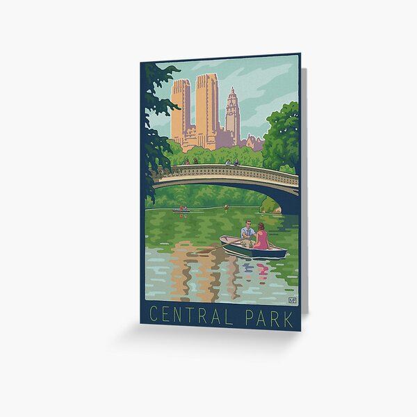 Vintage Central Park: The Lake and Bow Bridge Greeting Card