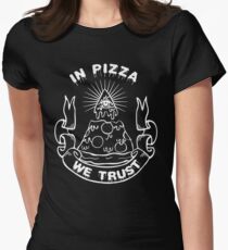 In Pizza We Trust - Black and White Version Women's Fitted T-Shirt