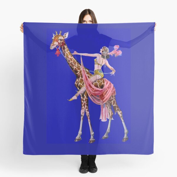 LADY RIDING A GIRAFFE : Vintage Circus Advertising Print Scarf