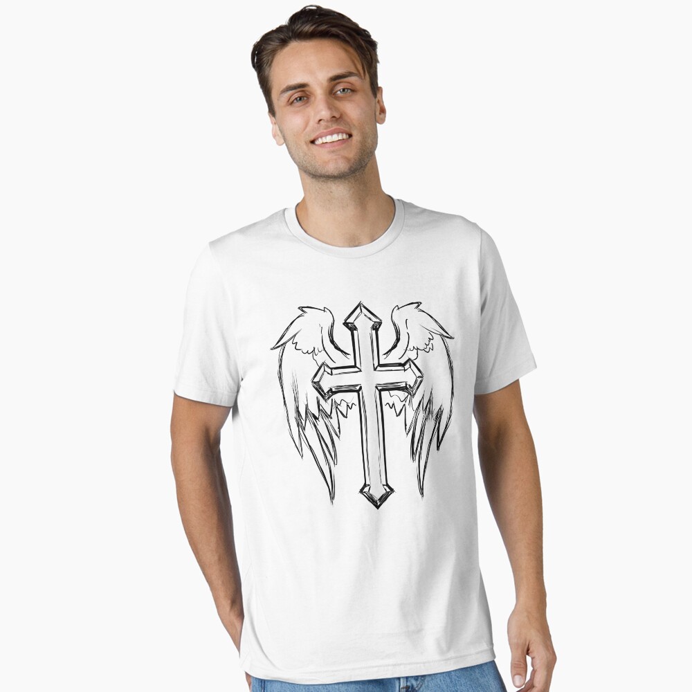 Black christian cross angel wings Photographic Print