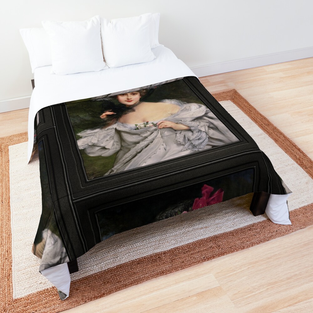 Xzendor7 Comforters, Duvet Covers and Throw Blankets - Elegance and Beauty 17 Young Beauty With A Red Ribbon Hat by Francois Martin-Kavel Comforter