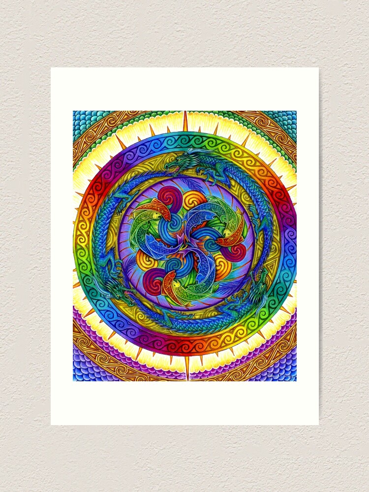 Alternate view of Psychedelic Dragons Rainbow Mandala Art Print