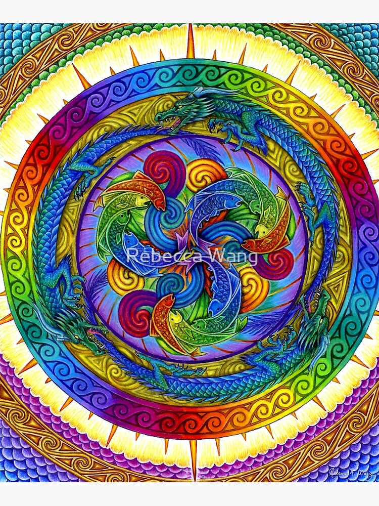 Psychedelic Dragons Rainbow Mandala by lioncrusher