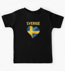 Sverige - Schwedische Flagge Herz & Text - Metallic Kinder T-Shirt