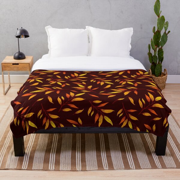 Item preview, Seamless pattern with autumn branches and leaves on dark red background. designed and sold by Xaphana.