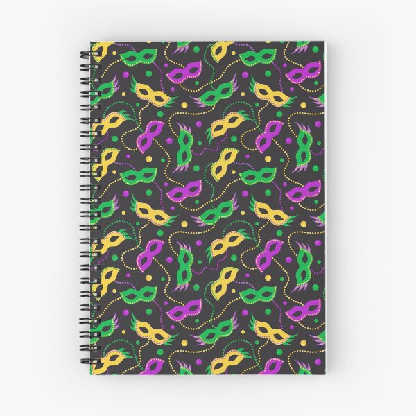 Item preview, Mardi Gras seamless pattern with carnival masks and beads on black background. designed and sold by Xaphana.