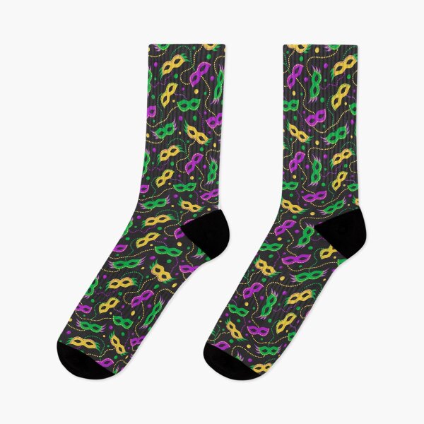 Item preview, Mardi Gras seamless pattern with carnival masks and beads on black background. designed and sold by Xaphana.