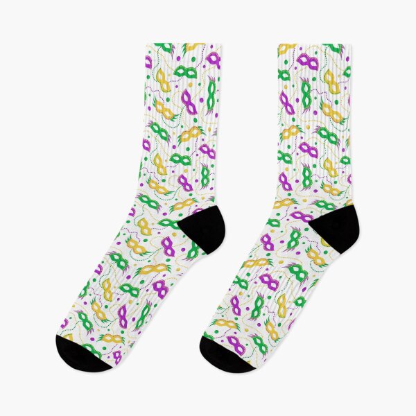 Item preview, Mardi Gras seamless pattern with carnival masks and beads on white background. designed and sold by Xaphana.