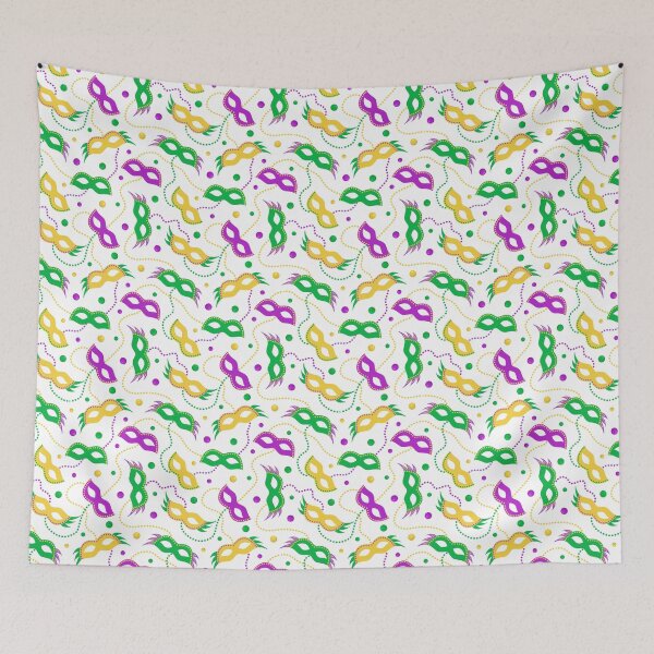 Item preview, Mardi Gras seamless pattern with carnival masks and beads on white background. designed and sold by Xaphana.
