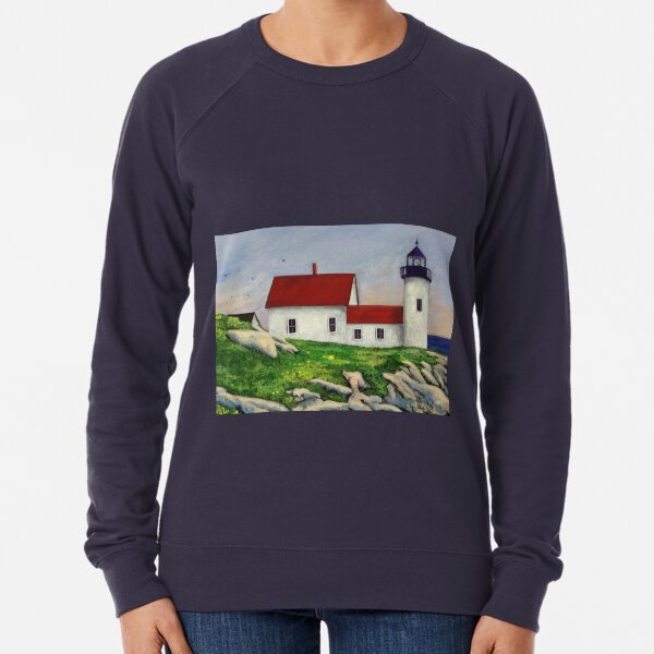 Maine Lighthouse Painting / Painting / Fine Art Lightweight Sweatshirt