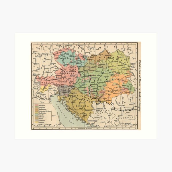 Vintage Map of Austria and Hungary (1911) Art Print