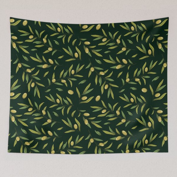 Item preview, Seamless pattern with olive on dark green background. designed and sold by Xaphana.