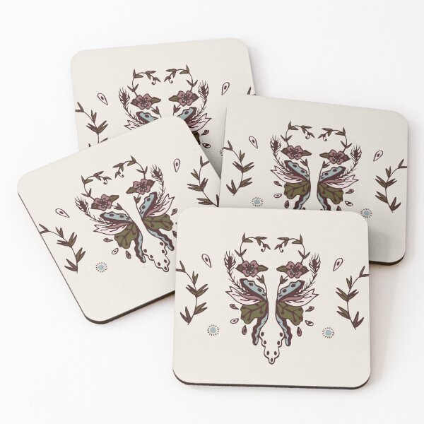 Rustic Blush Vintage Floral Hand-Drawn Print Coasters (Set of 4)