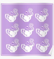 Teapots Purple and White Pattern Art Poster