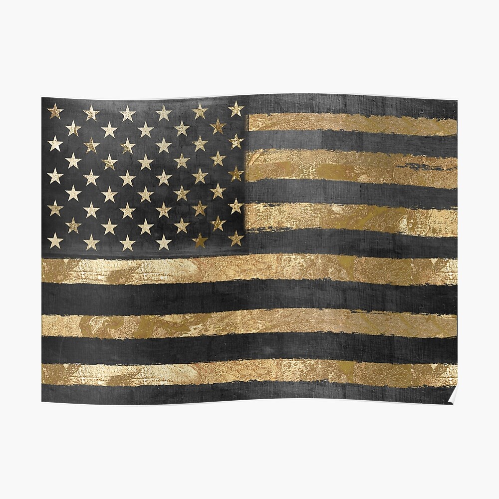 "American Flag Gold and Black " Poster by mindydidit Redbubble