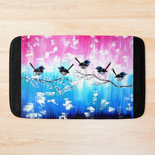 Item preview, Blue wrens with abstract painting designed and sold by CateJacobs.
