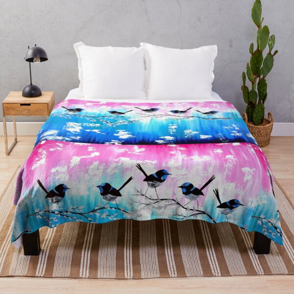 Item preview, Blue wrens with abstract painting designed and sold by CateJacobs.