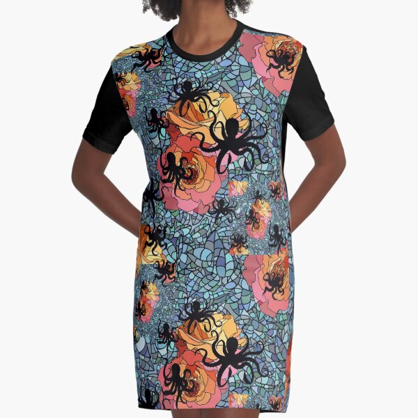 Octopus Rose Garden Graphic T-Shirt Dress