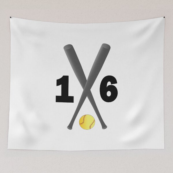 Item preview, Softball number 16 - sixteen with bats and ball designed and sold by AllShirts21.