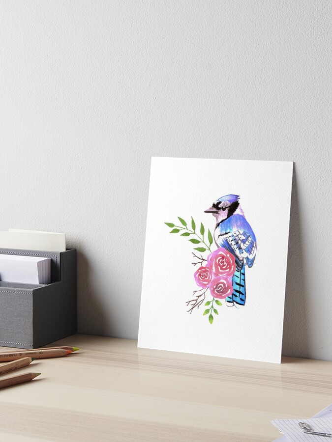 Blue Jay Bird with Red Roses