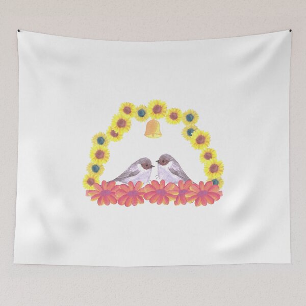 Item preview, American Bushtits on a floral swing	 designed and sold by Shawlin Islam.