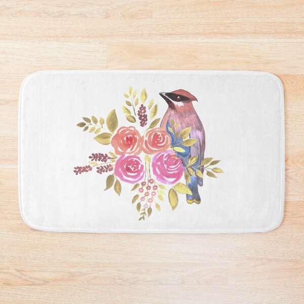 Item preview, Watercolor Flowers and cedar waxwing bird	 designed and sold by Shawlin Islam.
